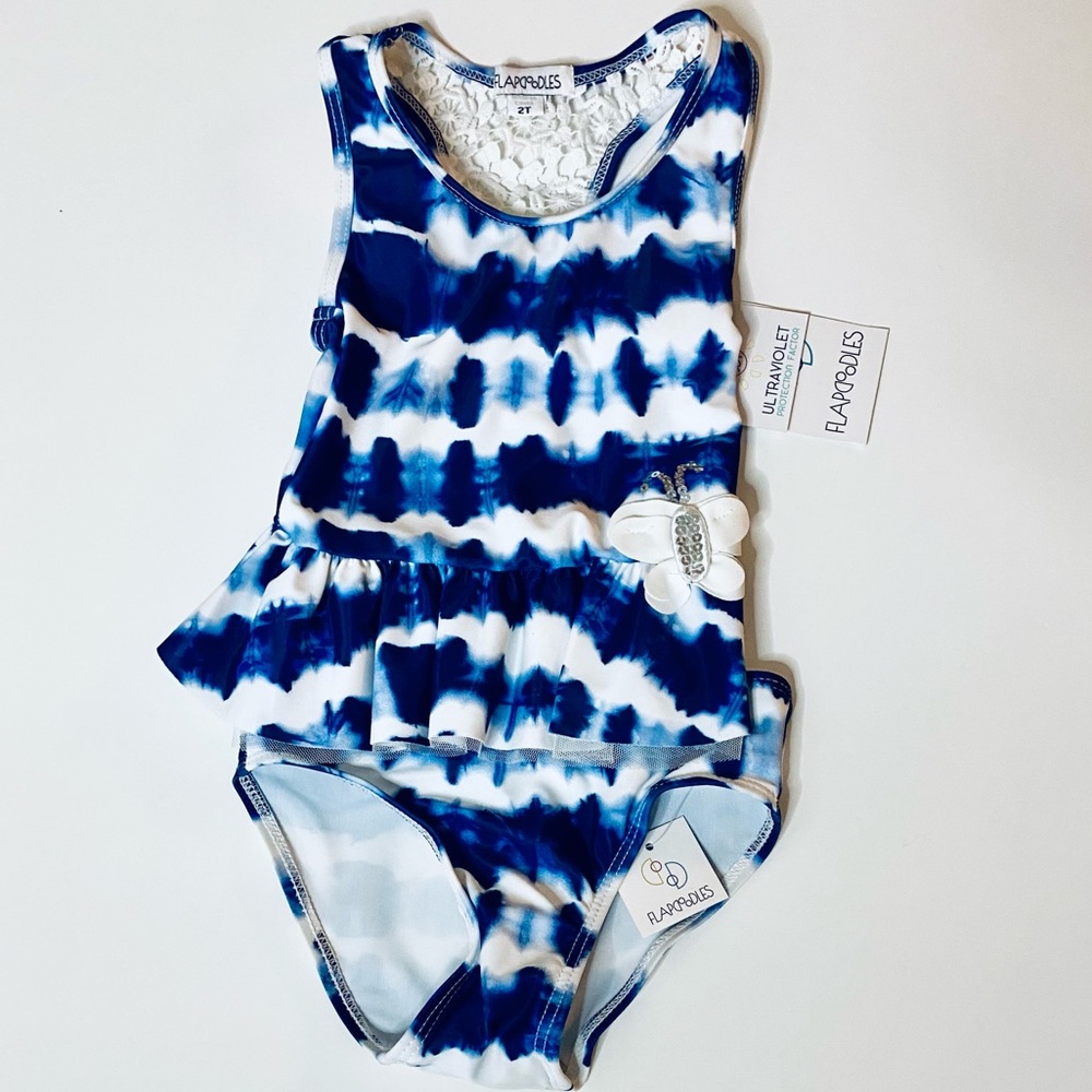 NWT Flapdoodles 2-pc Swim Suit 2T Navy/White